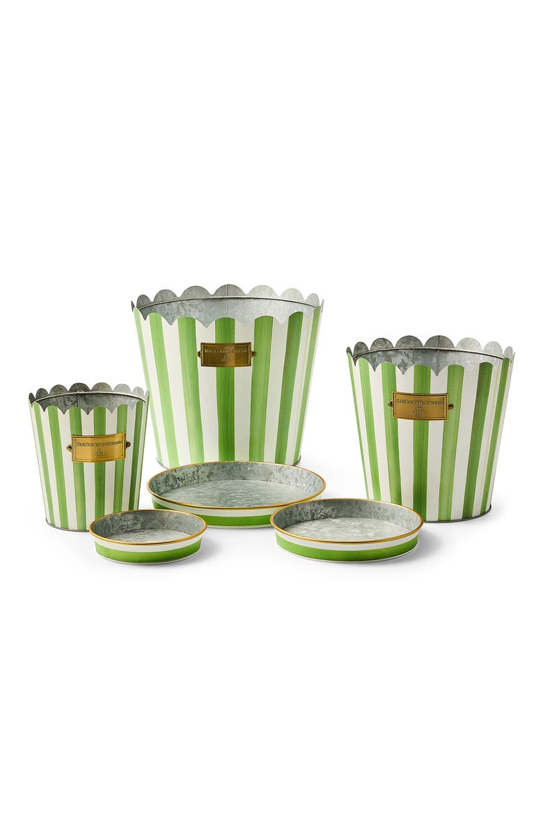 Grass Green Stripe Set of 3 Pots & Saucers, Alternate, color, GREEN
