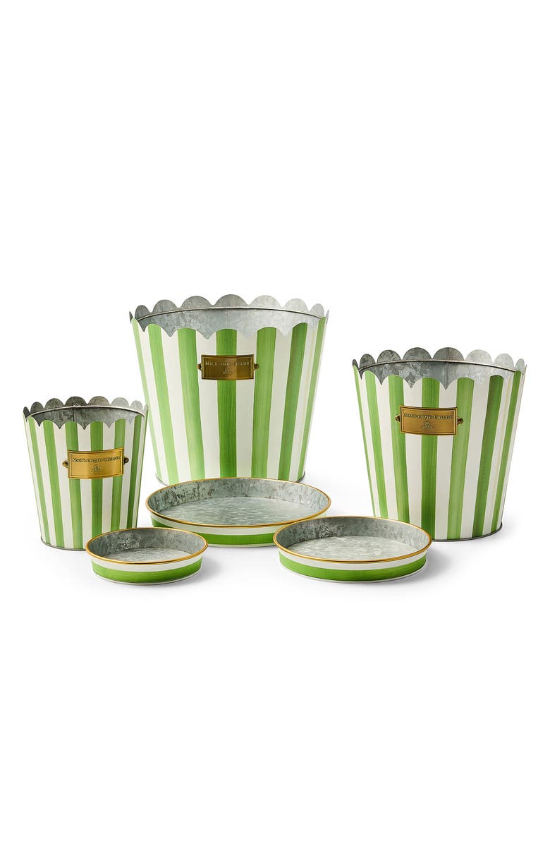 MACKENZIE CHILDS Grass Green Stripe Set of 3 Pots & Saucers, Alternate, color, Green