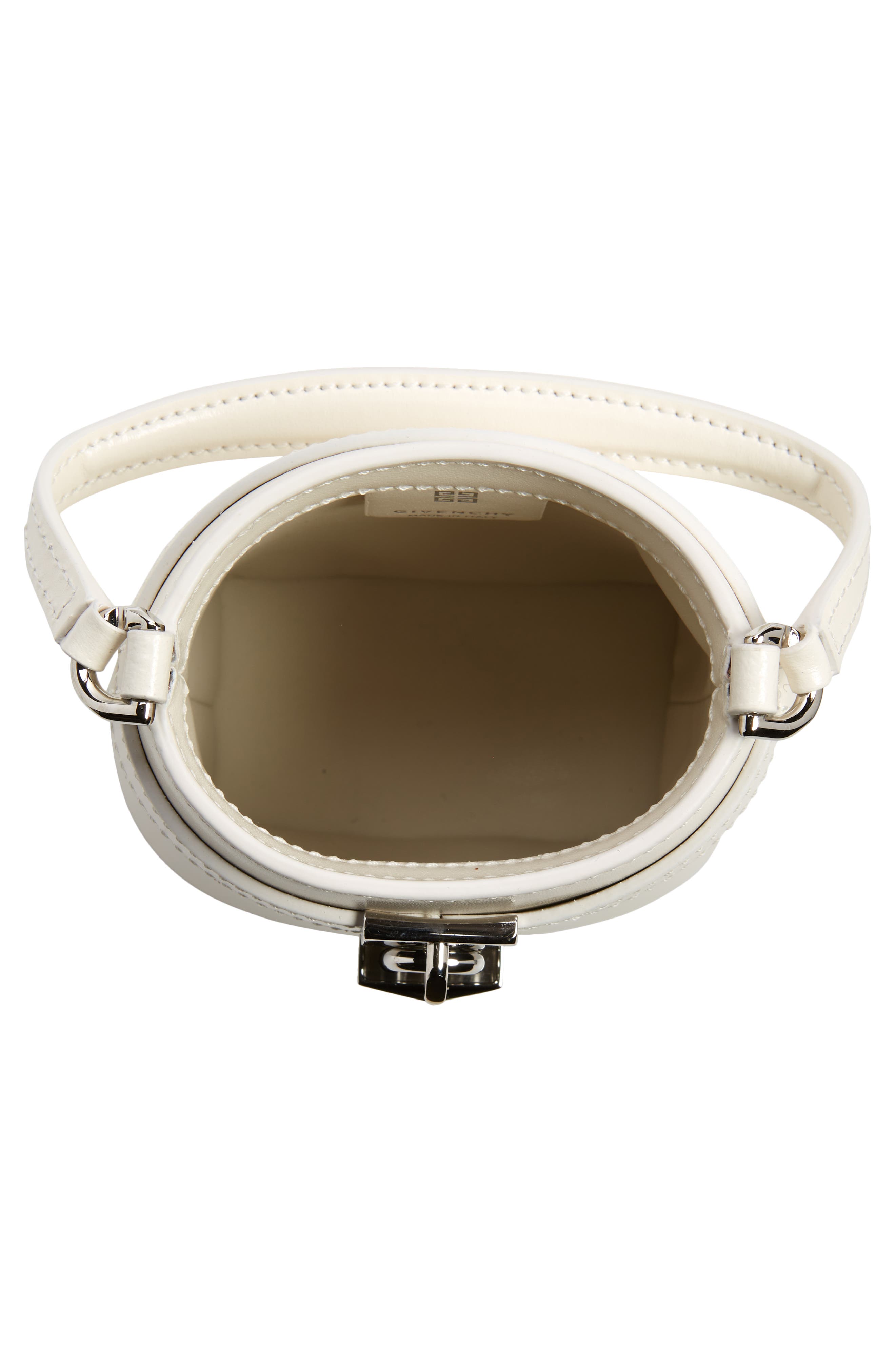 Micro Shark Lock Leather Bucket Bag, Alternate, color, IVORY