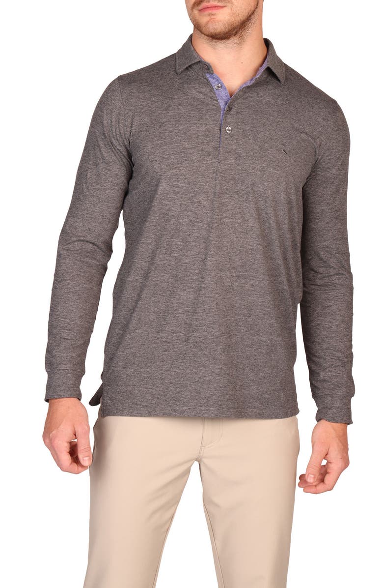 TailorByrd Brushed Mélange Long Sleeve Polo, Alternate, color, Charcoal Heather