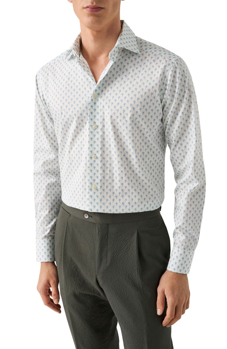 Eton Trim Fit Palm Tree Print Cotton Dress Shirt, Main, color, Light Blue