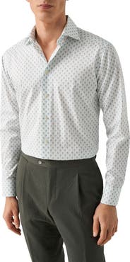 Eton Trim Fit Palm Tree Print Cotton Dress Shirt
