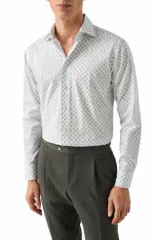 Eton Trim Fit Palm Tree Print Cotton Dress Shirt