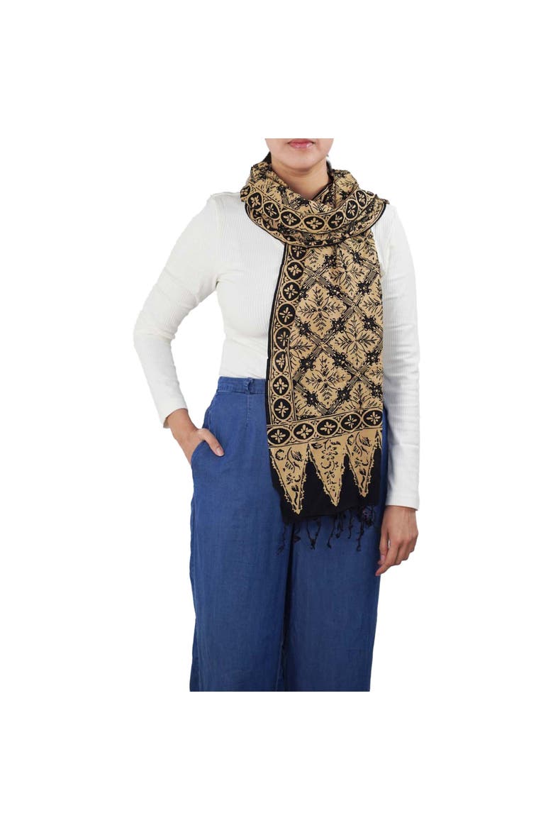 Handmade Batik Scarf, Alternate, color, Black Brown Harvest