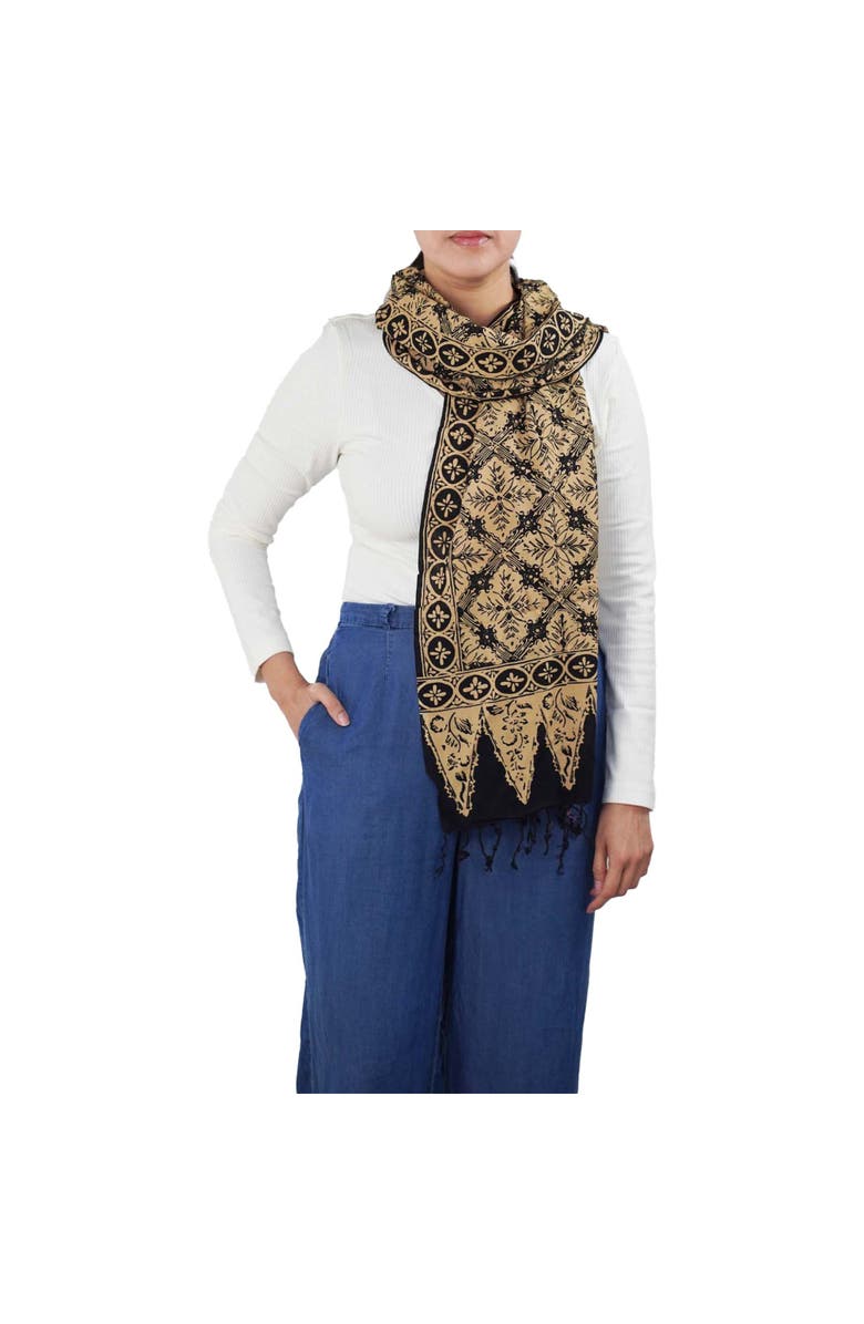 Kasih Co-op Handmade Batik Scarf, Alternate, color, Black Brown Harvest