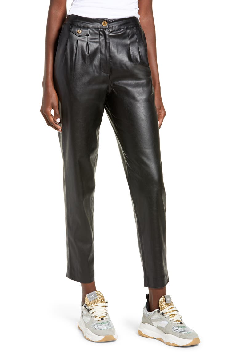 Faux Leather Pleated Trousers, Main, color, FILM NOIR
