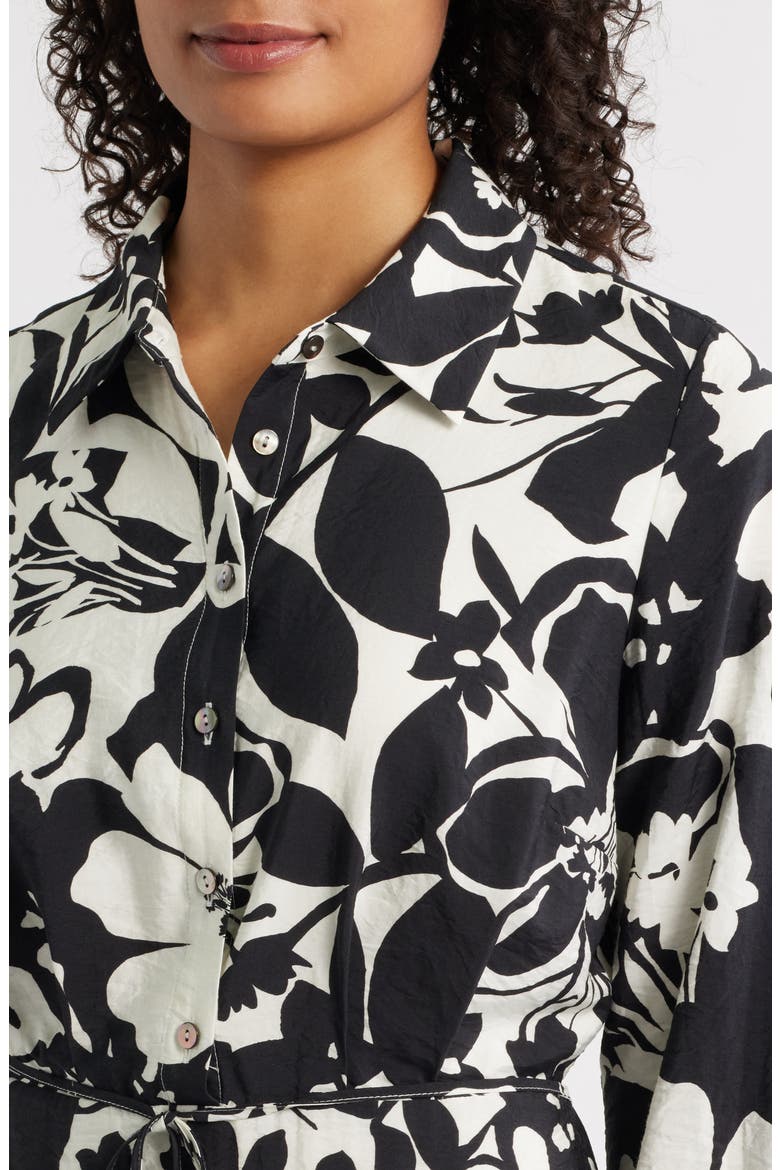 Stencil Floral Long Sleeve Shirtdress, Alternate, color, BLACK/ WHITE