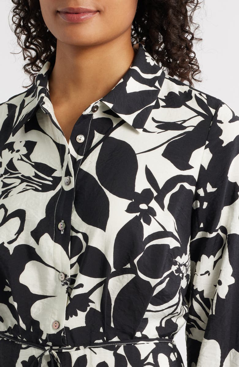 Sam Edelman Stencil Floral Long Sleeve Shirtdress, Alternate, color, Black/ White
