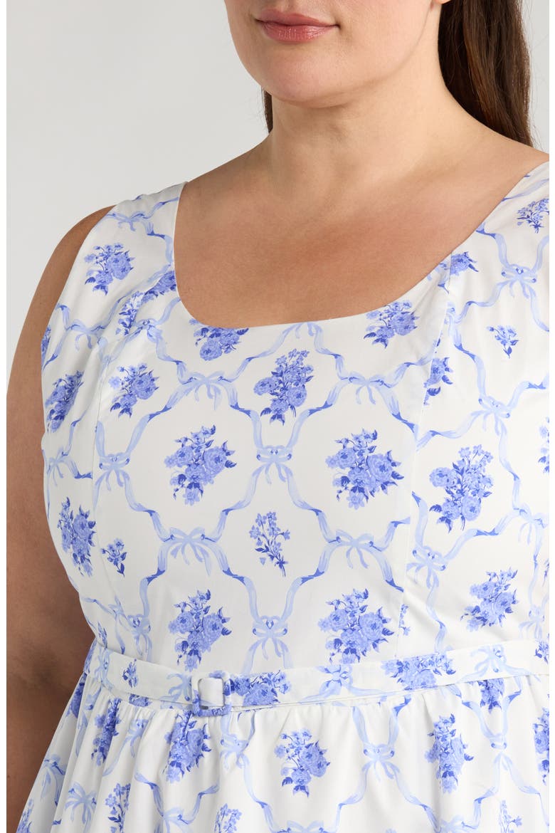Nia Floral Drea Bubble Hem Dress, Alternate, color, WHITE/ BLUE