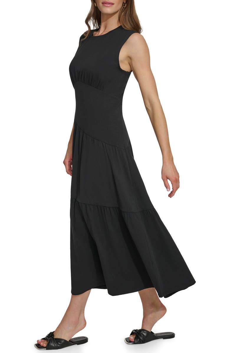 DKNY Gathered Sleeveless Tiered Maxi Dress, Alternate, color, Black