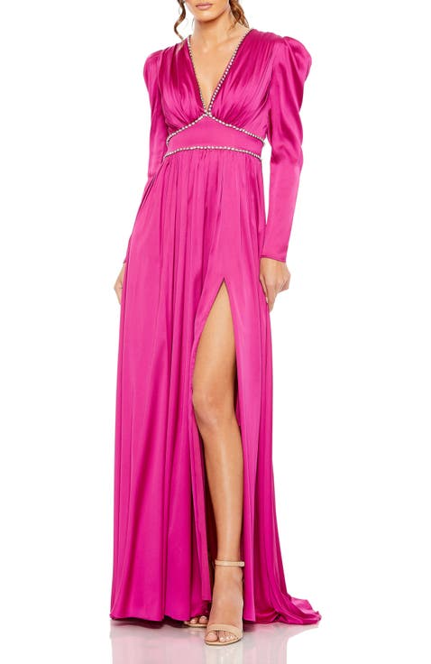 Elegant Rhinestone Fringed Trim Slit Turtleneck Wrapped Skirt Dresses
