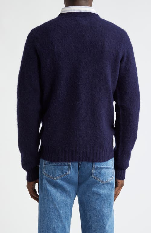 Drake's Brushed Shetland Lambswool Crewneck Sweater In 250 Navy