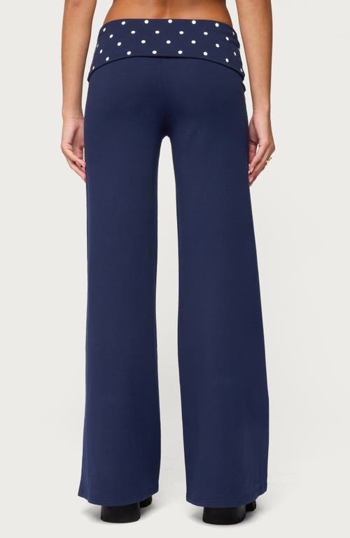 Edikted Reeva Polka Dot Foldover Pants In Blue