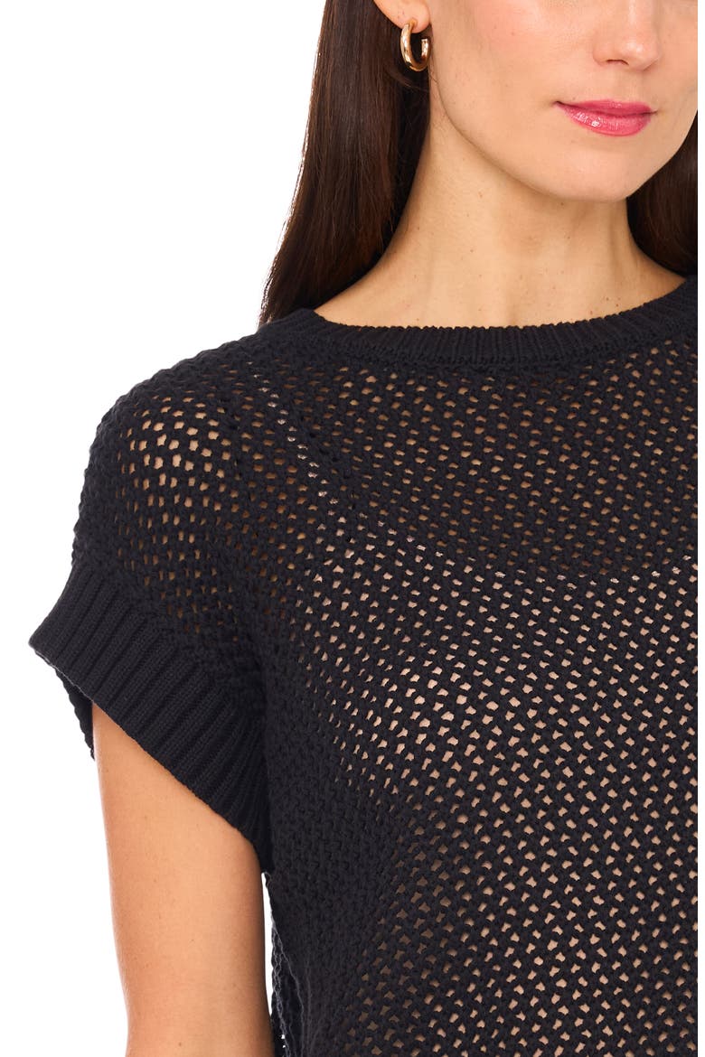 Open Stitch Cotton Crop Sweater Vest, Alternate, color, RICH BLACK 060