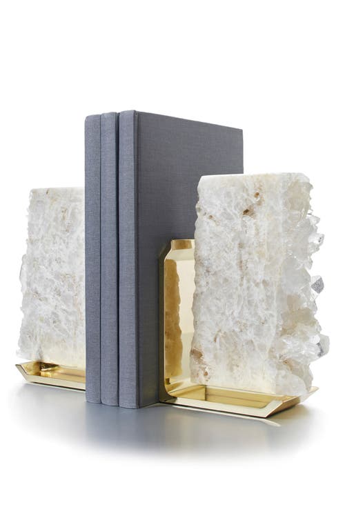Anna New York Fim Geo Quartz And Aluminum Bookends In Crystal Gold