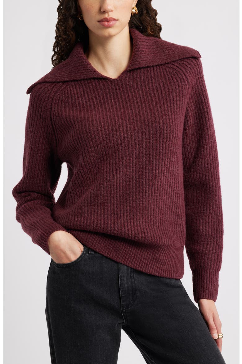 Rib Sailor Collar Sweater, Main, color, BURGUNDY ROYALE