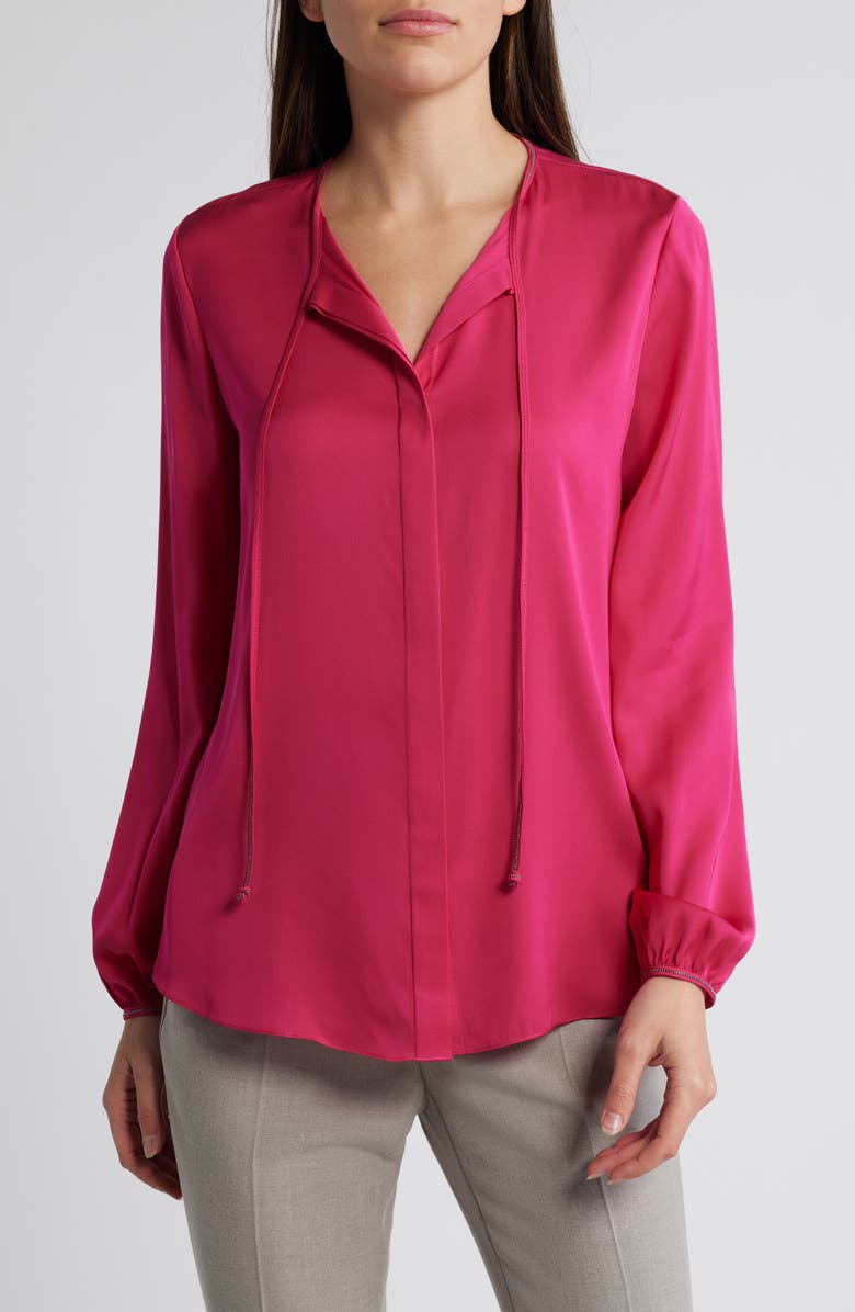 KOBI HALPERIN Eliza Silk Blend Button-Up Top, Main, color, Hot Pink