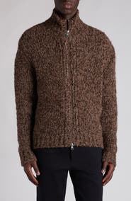 Moncler Wool & Alpaca Bouclé Full Zip Cardigan