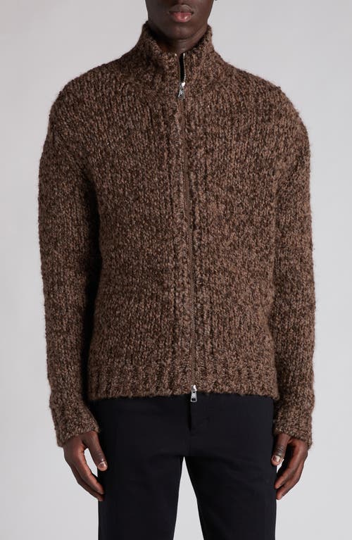 Moncler Wool & Alpaca Bouclé Full Zip Cardigan In Brown
