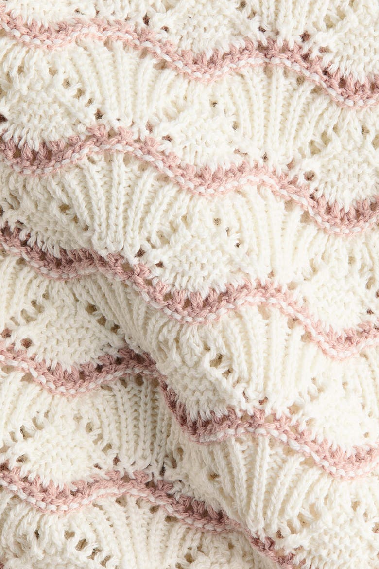 Crochet-look Strappy Dress, Alternate, color, White/pink striped
