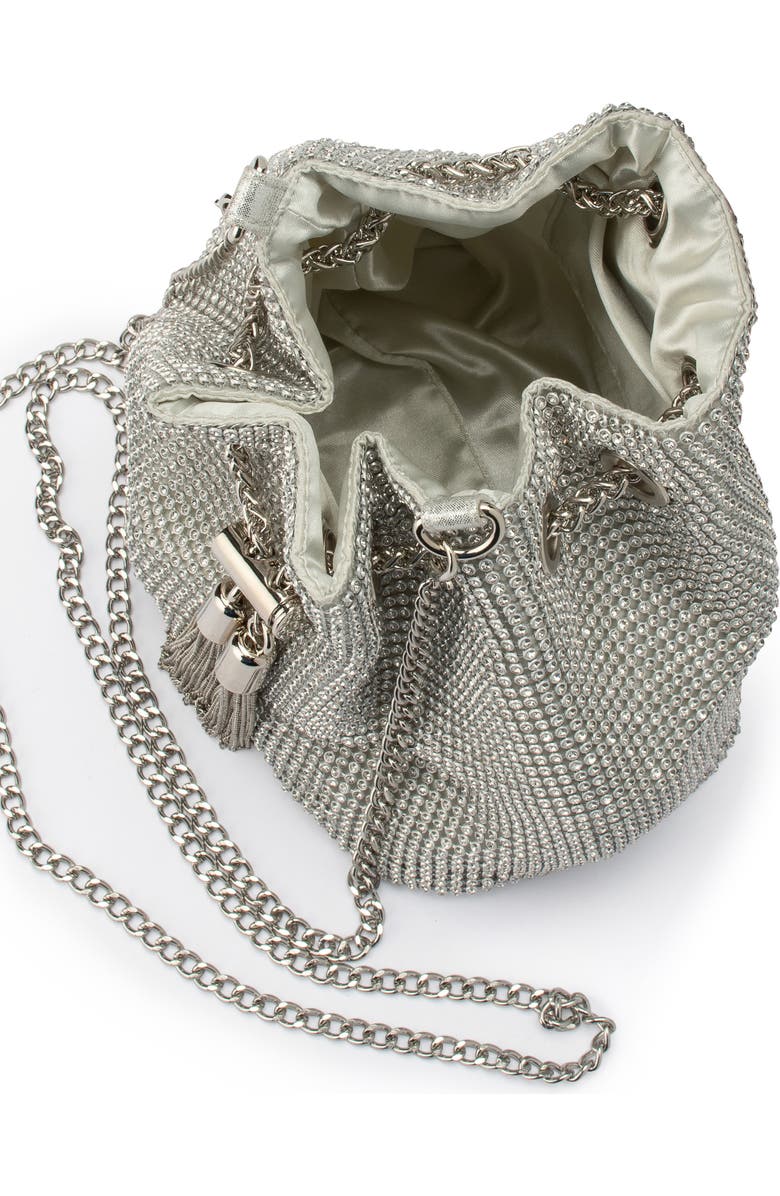 Olga Berg Sylvie Crystal Embellished Bucket Bag, Alternate, color, Silver