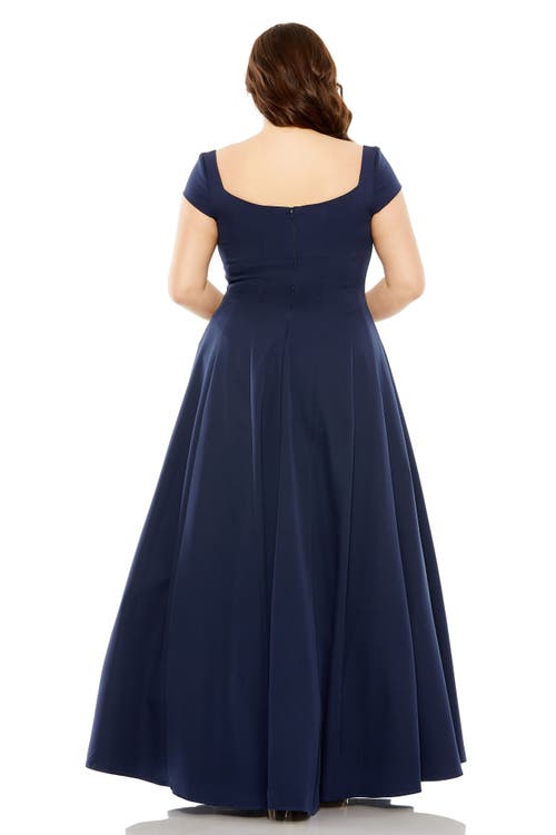 Mac Duggal Plus Cap Sleeve Square Neck Ball Gown In Midnight