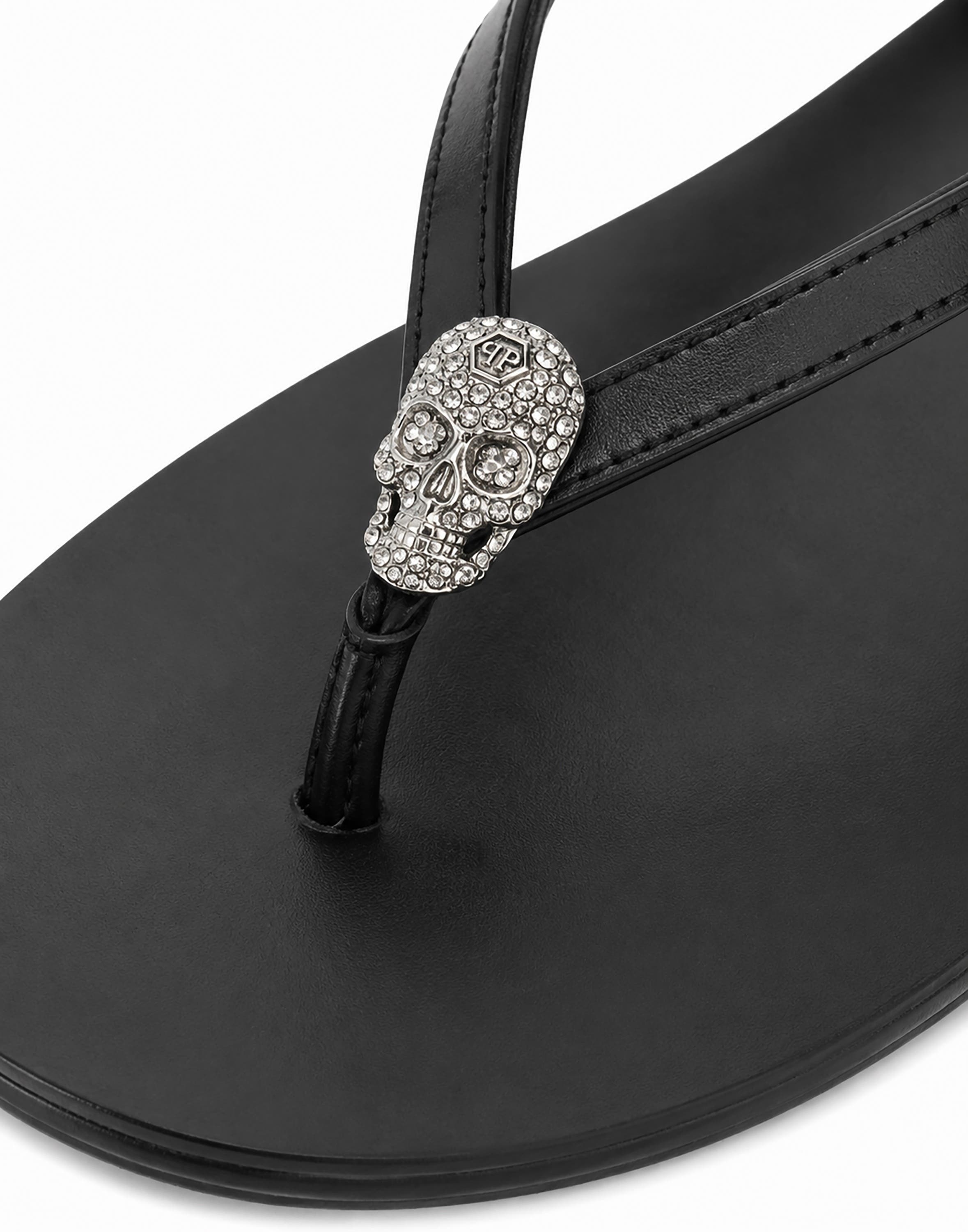 Nappa Flip Flop Sandals Crystal Skull Women, Alternate, color, black