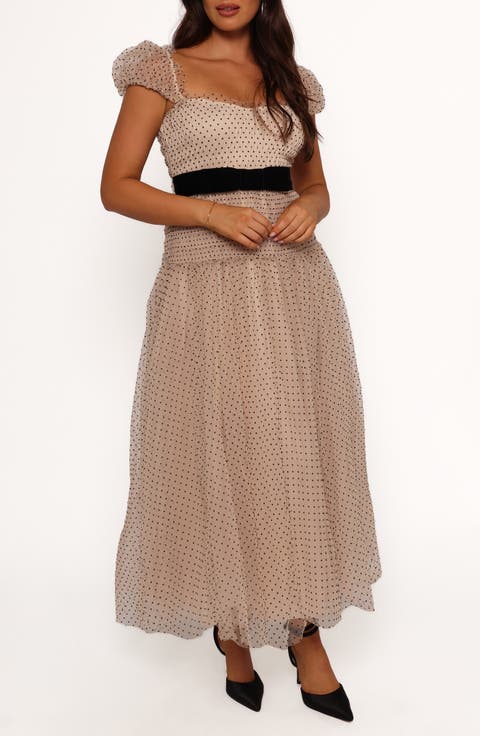 Bryn Polka Dot Belted Puff Sleeve Maxi Dress