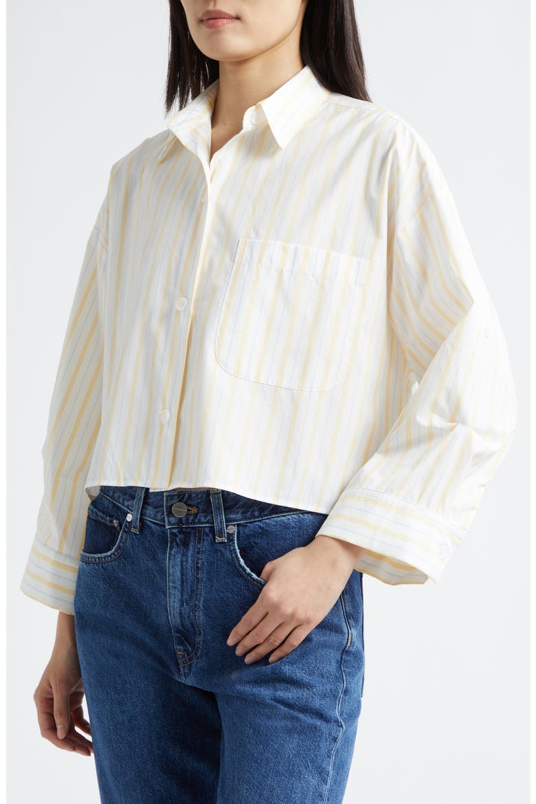 Next Ex Stripe Button Front Shirt, Alternate, color, IVORY / YELLOW / BLUE