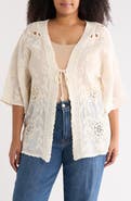 Forgotten Grace Floral Embroidered Tie Front Cardigan