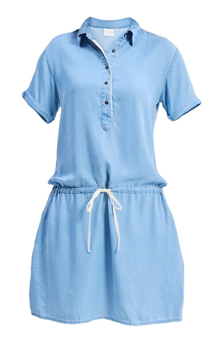 Reistor Drawstring Denim Shirt Dress with Front Buttons in Blue, Alternate, color, Ocean Blue