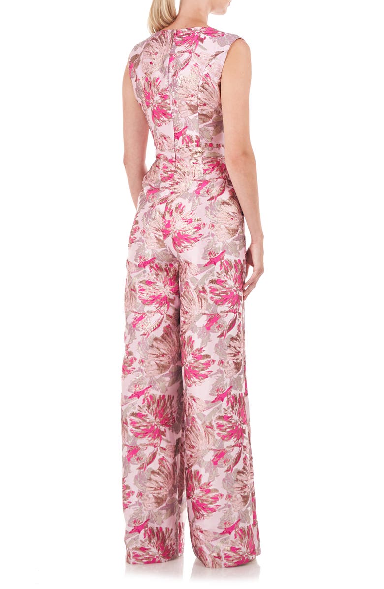 Kay Unger Cleo Metallic Floral Jacquard Jumpsuit, Alternate, color, 