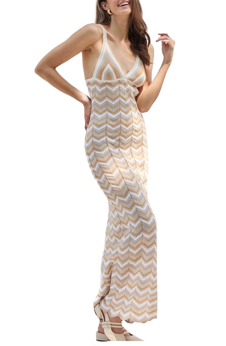 Capittana Alaia Stripe Cover-Up Maxi Sweater Dress, Alternate, color, Beige