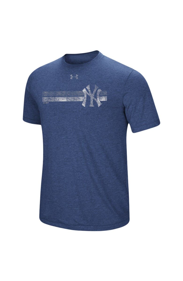 Under Armour Men's Under Armour Heathered Navy New York Yankees Stripe Logo Tri-Blend T-Shirt, Alternate, color, 