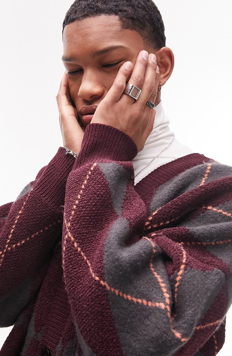 Topman Argyle Cardigan, Alternate, color, 