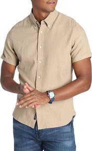 JACHS Noho Short Sleeve Linen Blend Button-Down Shirt