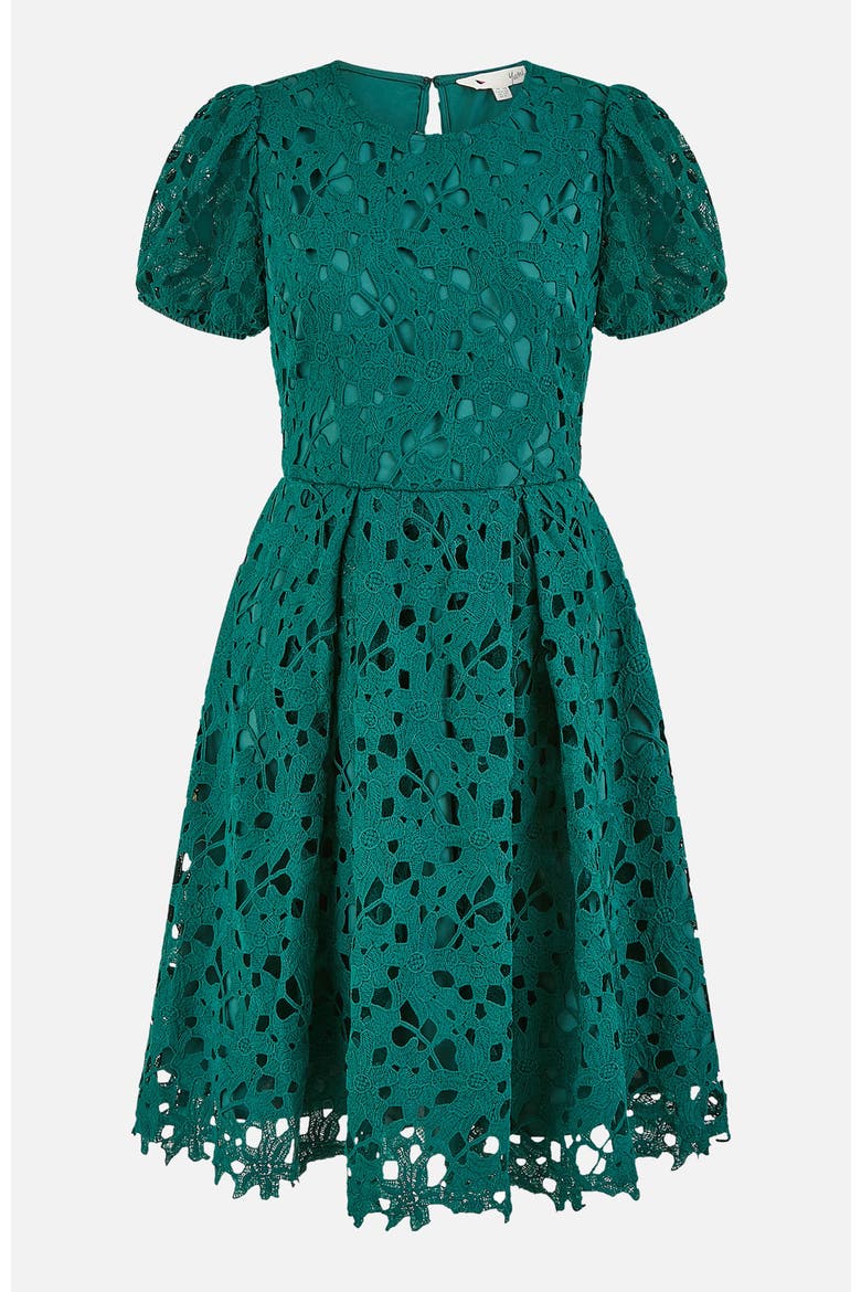 Lace Puff Sleeve Fit Flare Mini Dress, Alternate, color, Green
