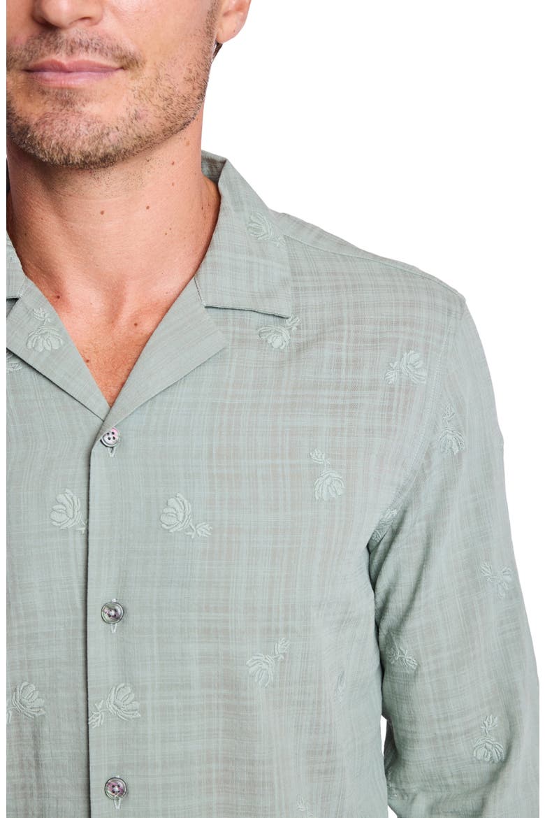 Parker Trim Fit Linen Blend Button-Up Shirt, Alternate, color, GREEN EMBROIDERED FLOWERS