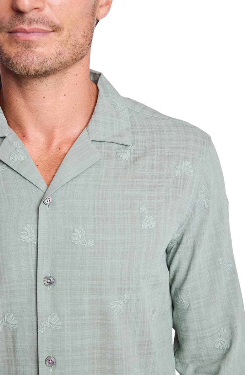 PAISLEY & GRAY Parker Trim Fit Linen Blend Button-Up Shirt, Alternate, color, Green Embroidered Flowers
