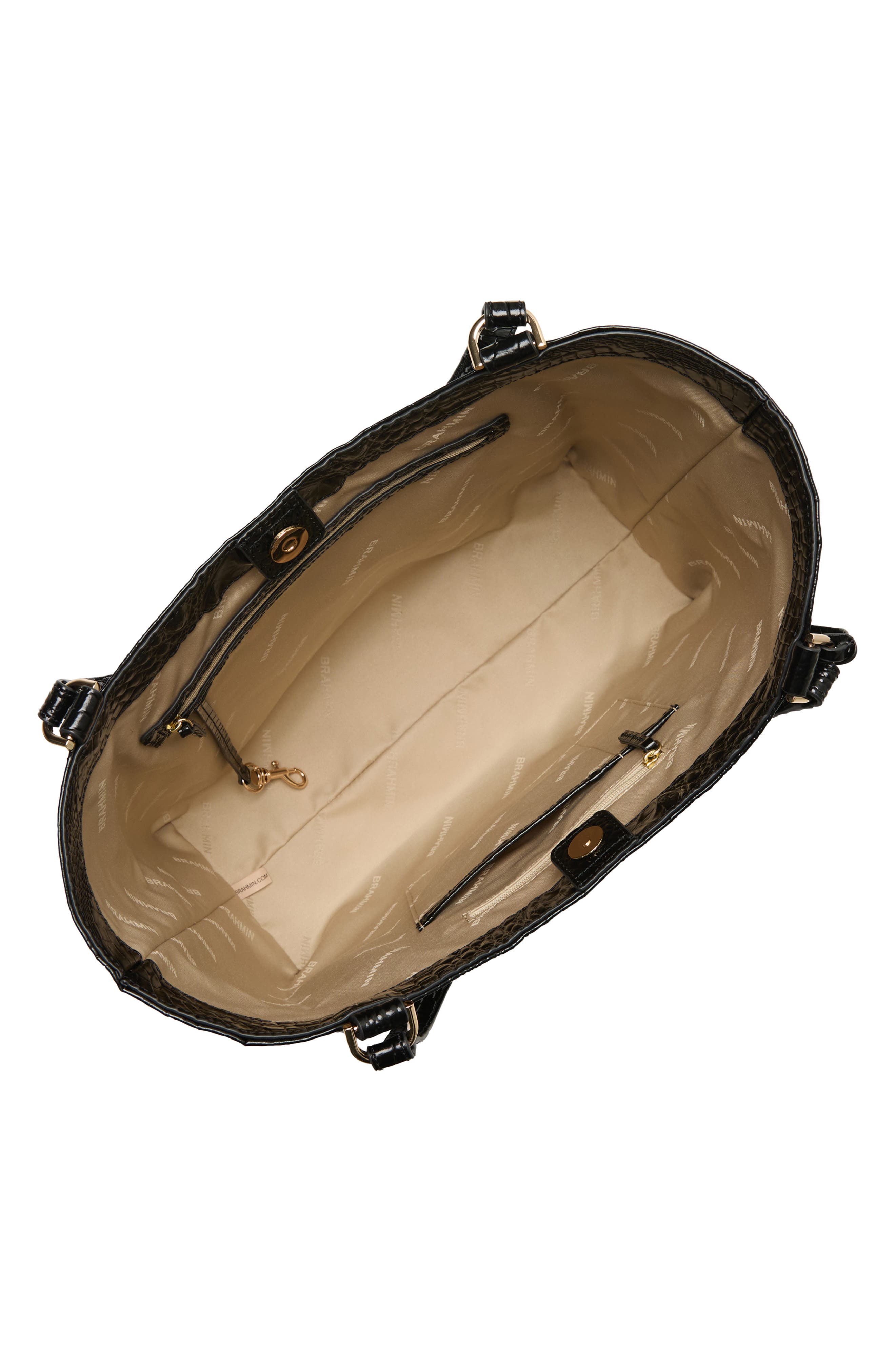 Brahmin Aliza Croc Embossed Leather Tote, Alternate, color, Black Melbourne