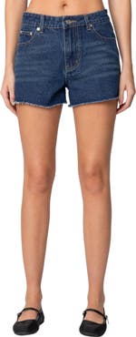 EDIKTED Sahara High Waist Cutoff Denim Shorts