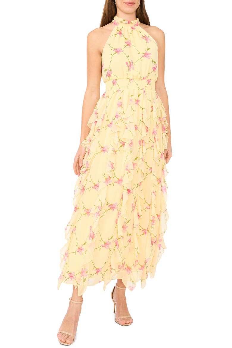 Smocked Maxi Halter Dress, Main, color, YELLOW MULTI