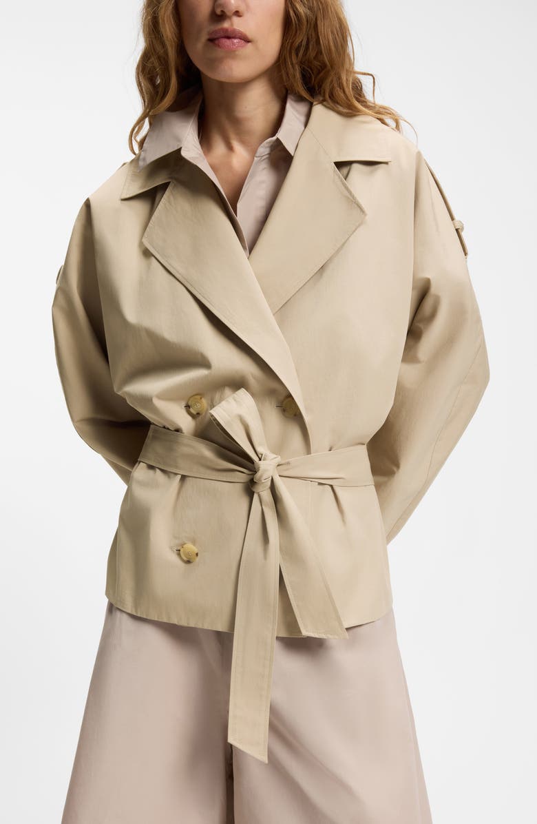 BOSS Cropped Cotton Trench Coat, Alternate, color, Pumice