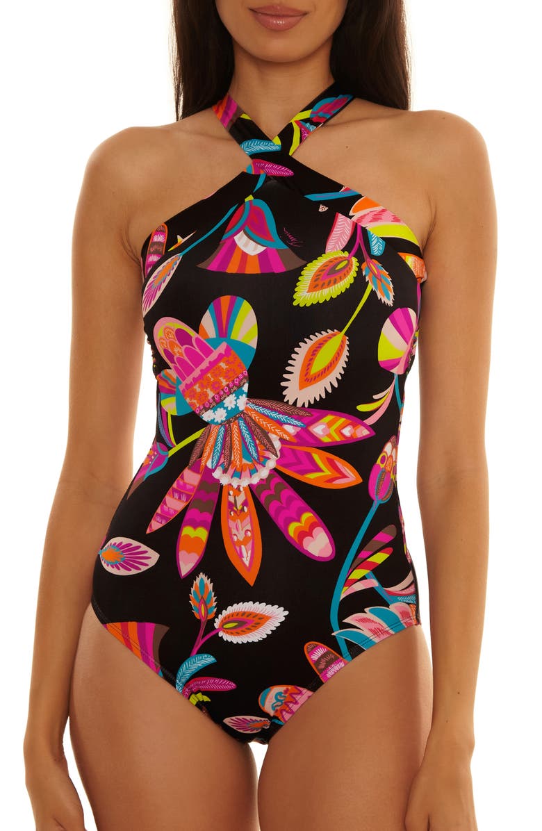 Trina Turk Halter One-Piece Swimsuit, Main, color, Luminary