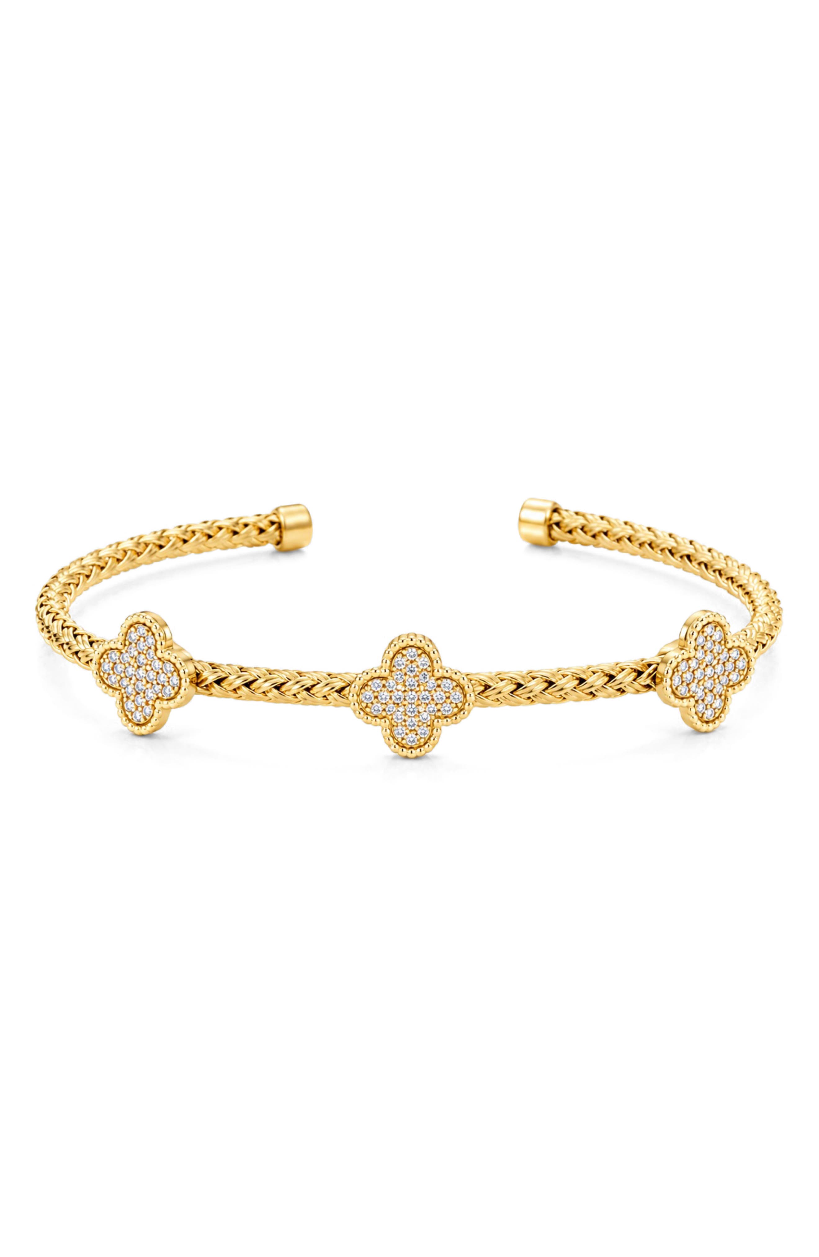 Sterling Silver Pavé Quatrefoil Cuff Bracelet