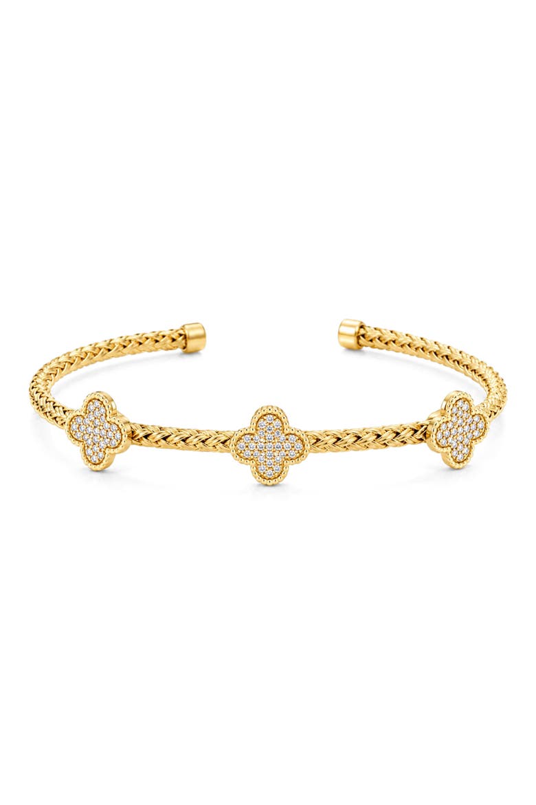 Sterling Silver Pavé Quatrefoil Cuff Bracelet, Main, color, YELLOW