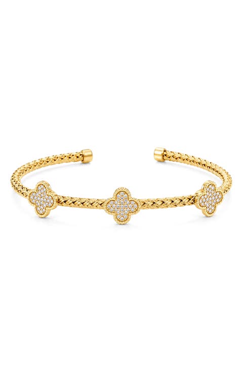 Sterling Silver Pavé Quatrefoil Cuff Bracelet