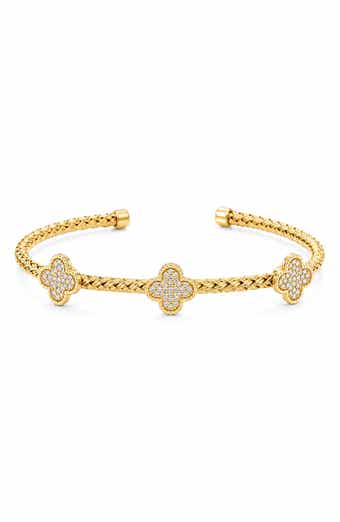 Sterling Silver Pavé Quatrefoil Cuff Bracelet
