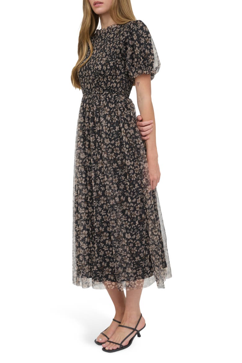 Floral Smocked Maxi Dress, Alternate, color, BLACK