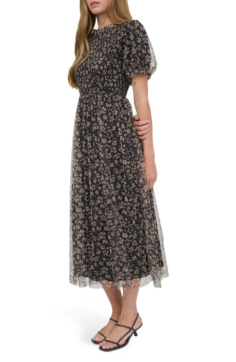 AUGUST SKY Floral Smocked Maxi Dress, Alternate, color, Black